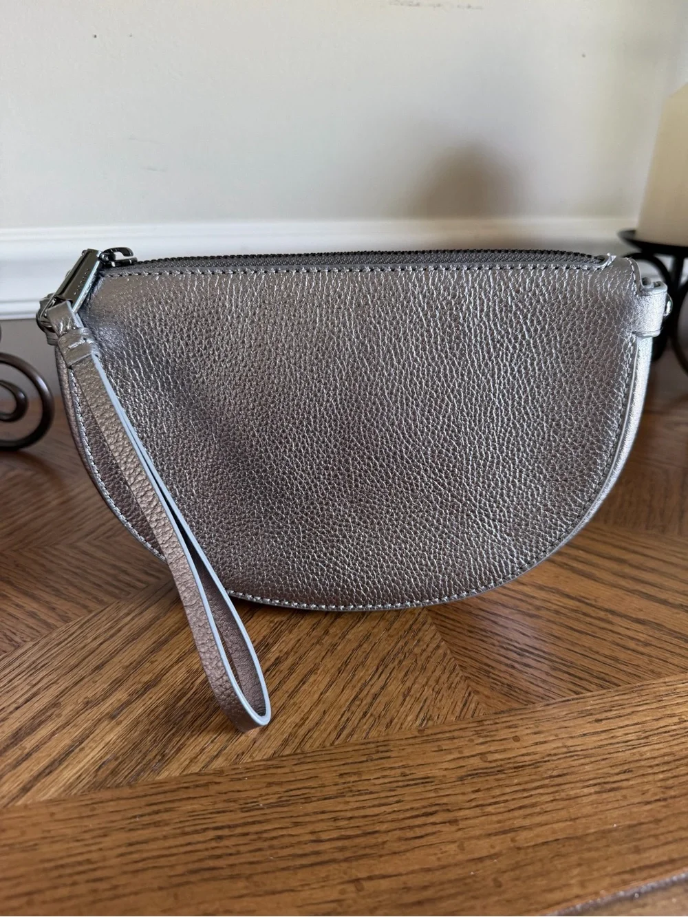 Talbots half-moon clutch or wristlet, Pewter Silver Half Moon Leather Clutch new